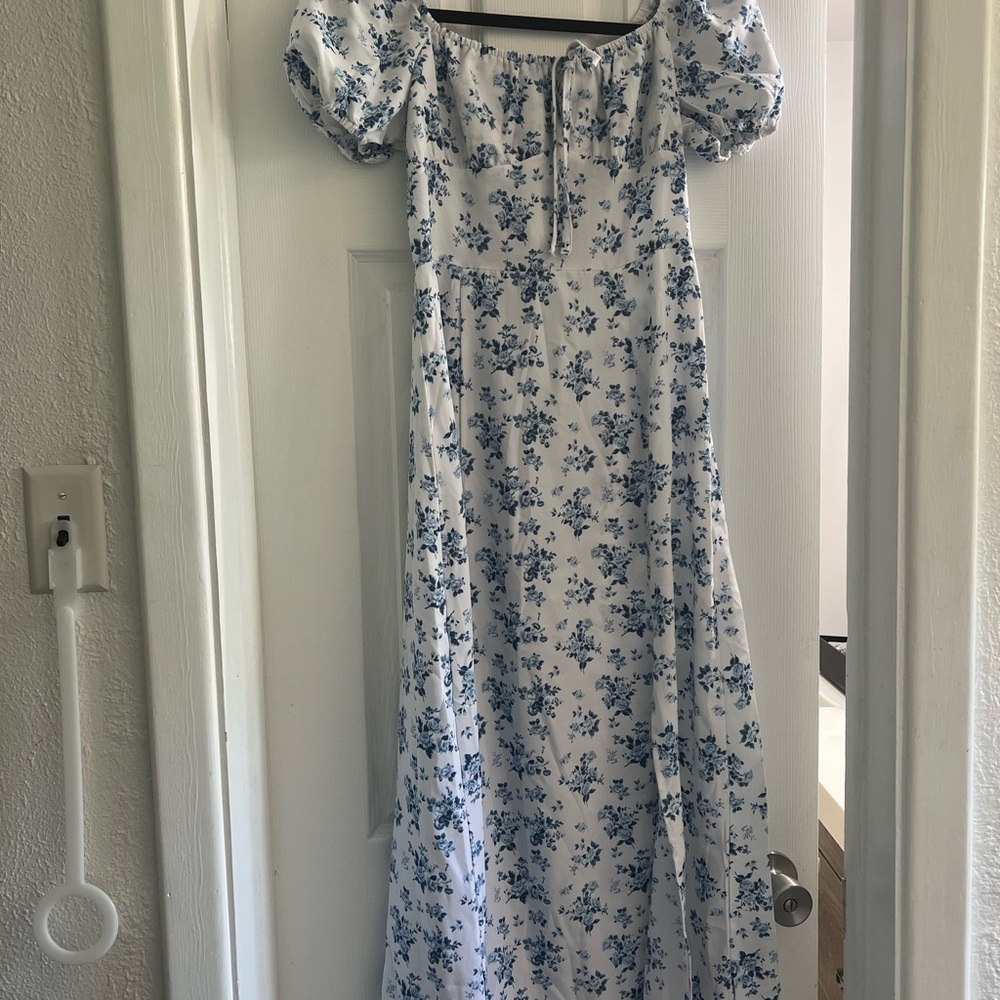 Floral Blue and White Maxi Dress
